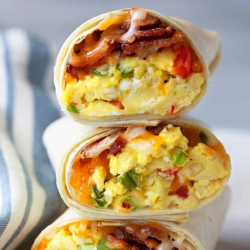 stack of breakfast burritos