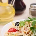 collage of a bowl of pasta and overlay reading how to meal plan for two