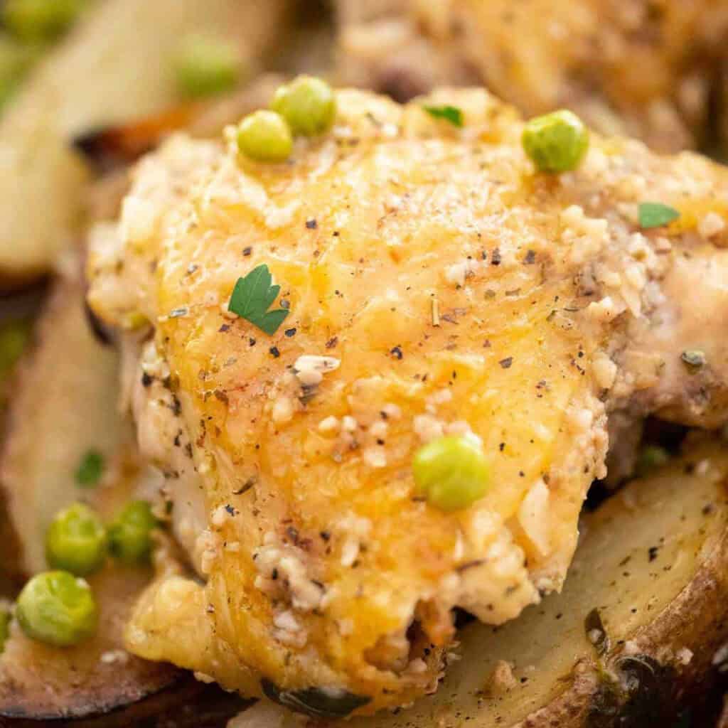 close up of chicken vesuvio
