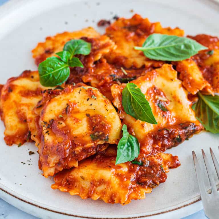 Skillet Ravioli and Meat Sauce (for 2)