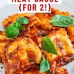 collage of ravioli with meat sauce with recipe name overlay